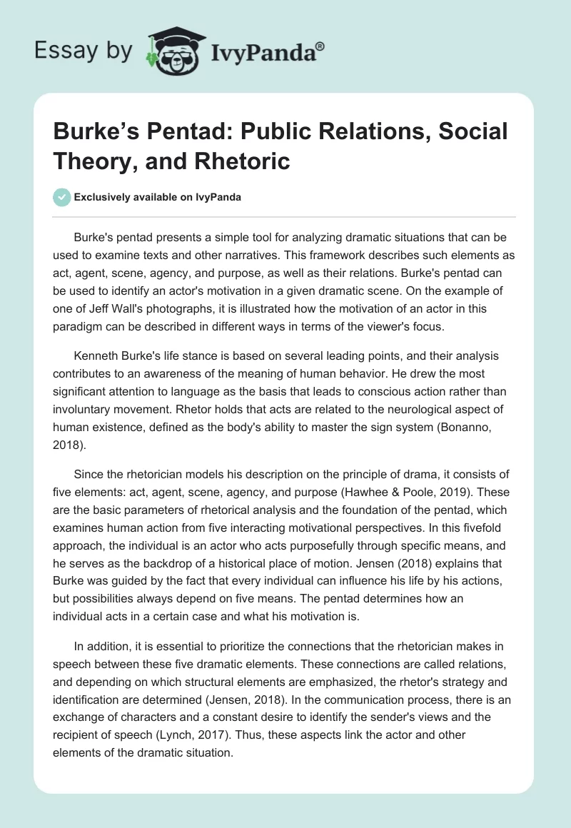 Burke’s Pentad: Public Relations, Social Theory, and Rhetoric. Page 1