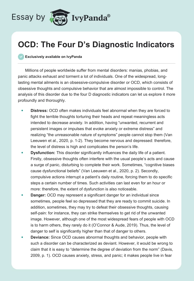 OCD: The Four D’s Diagnostic Indicators. Page 1