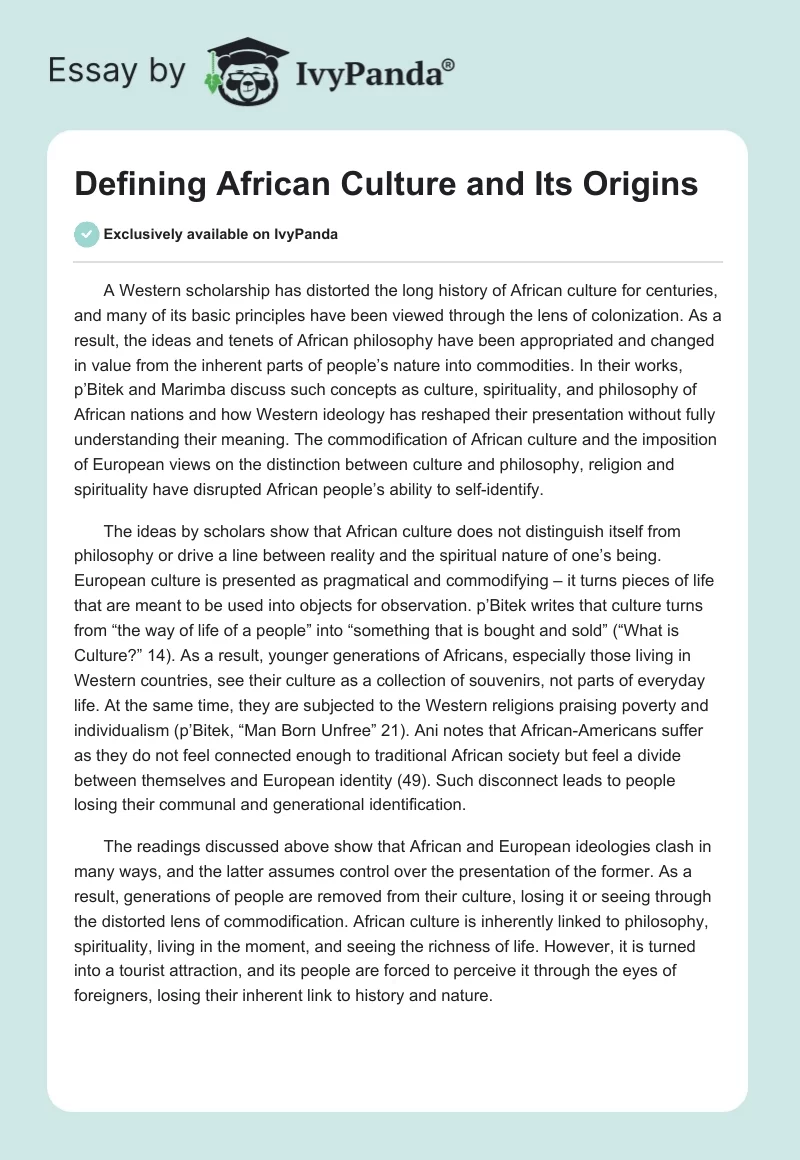 Defining African Culture and Its Origins. Page 1