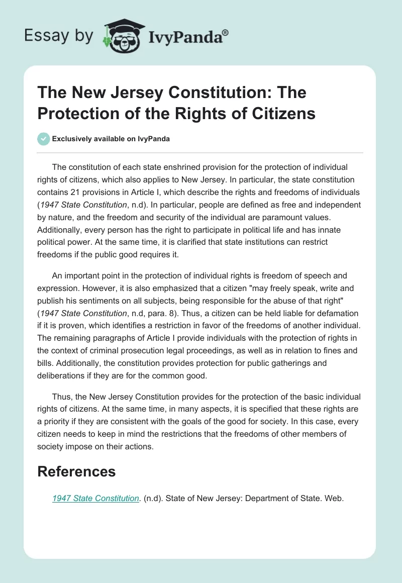 The New Jersey Constitution: The Protection of the Rights of Citizens. Page 1