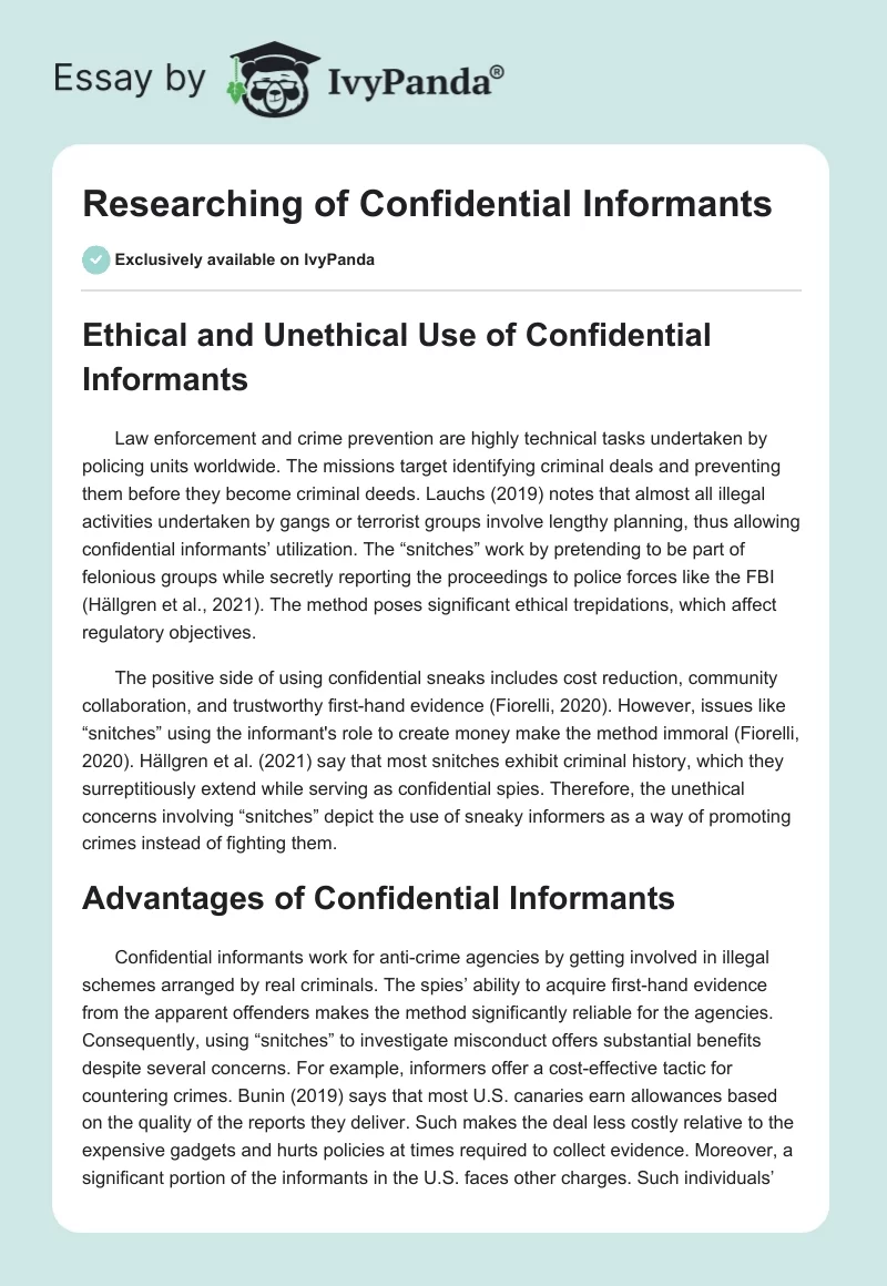 Researching of Confidential Informants. Page 1