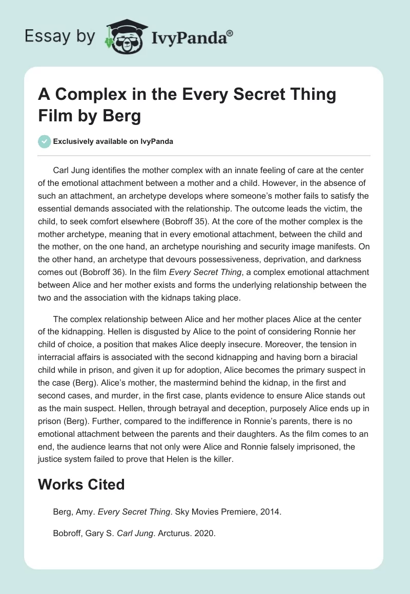 A Complex in the "Every Secret Thing" Film by Berg. Page 1