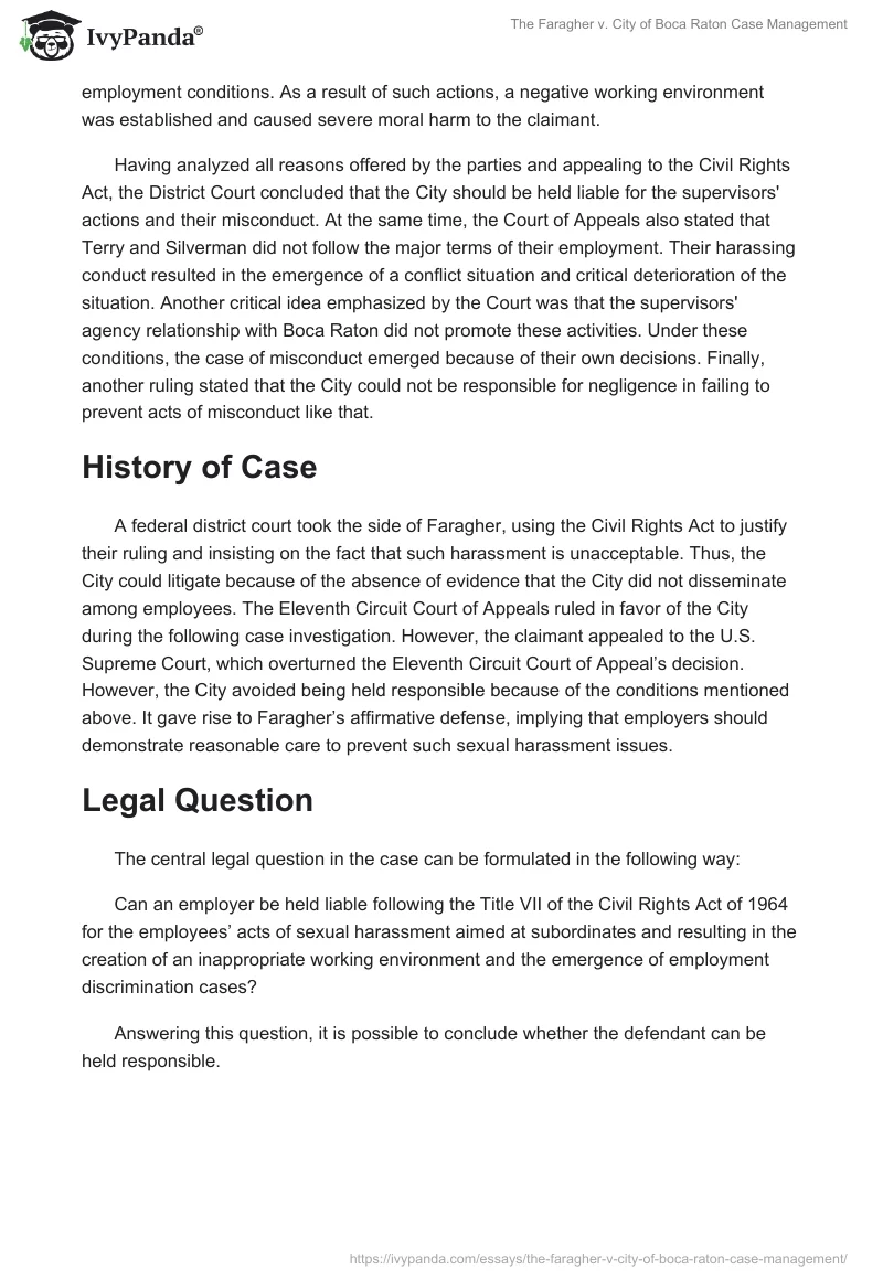 The Faragher v. City of Boca Raton Case Management. Page 2