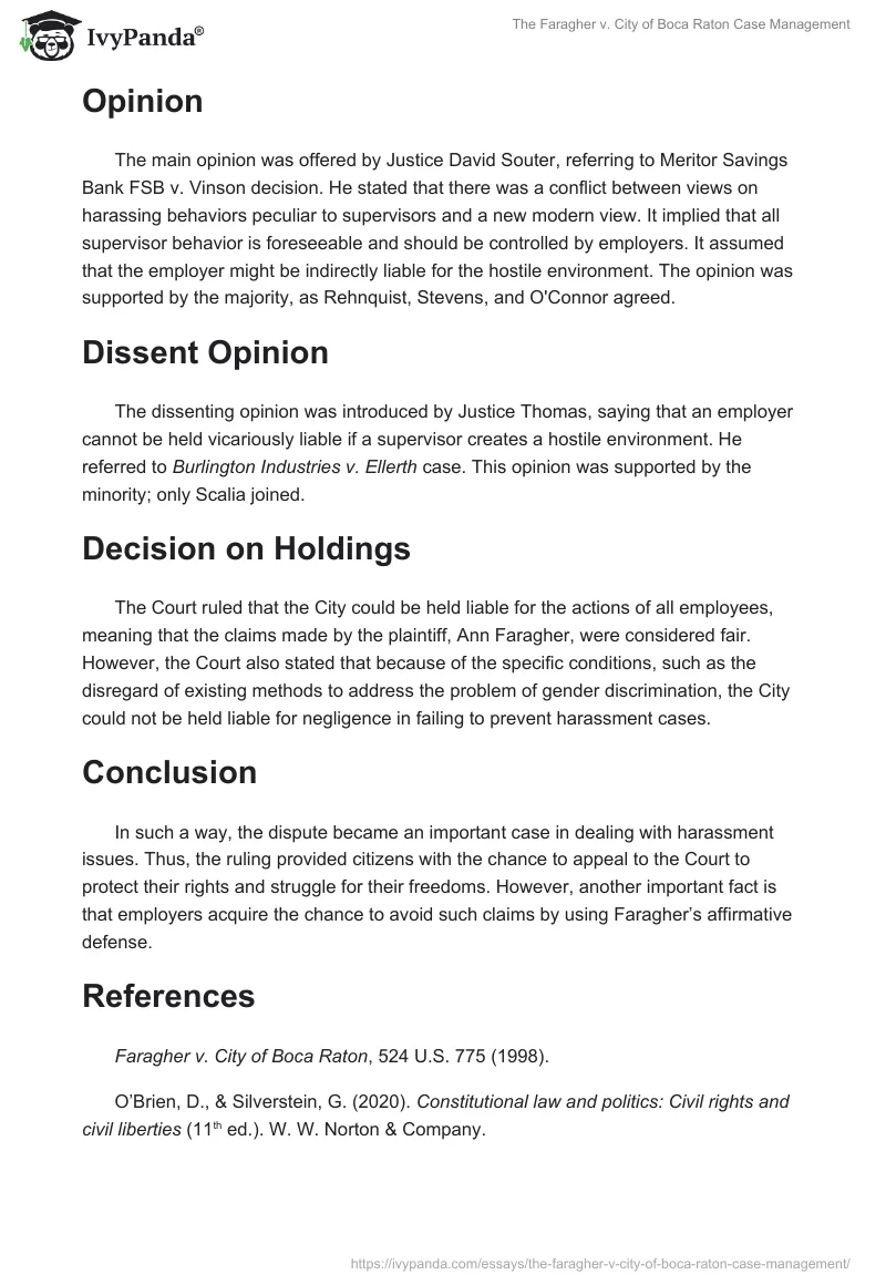 The Faragher v. City of Boca Raton Case Management. Page 3