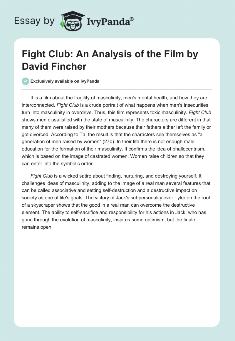 "Fight Club": An Analysis of the Film by David Fincher. Page 1