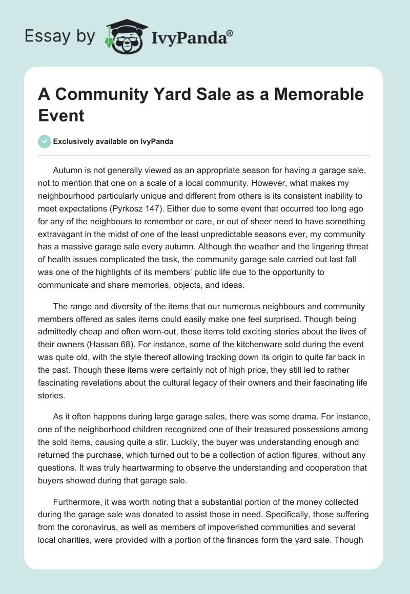 A Community Yard Sale as a Memorable Event. Page 1