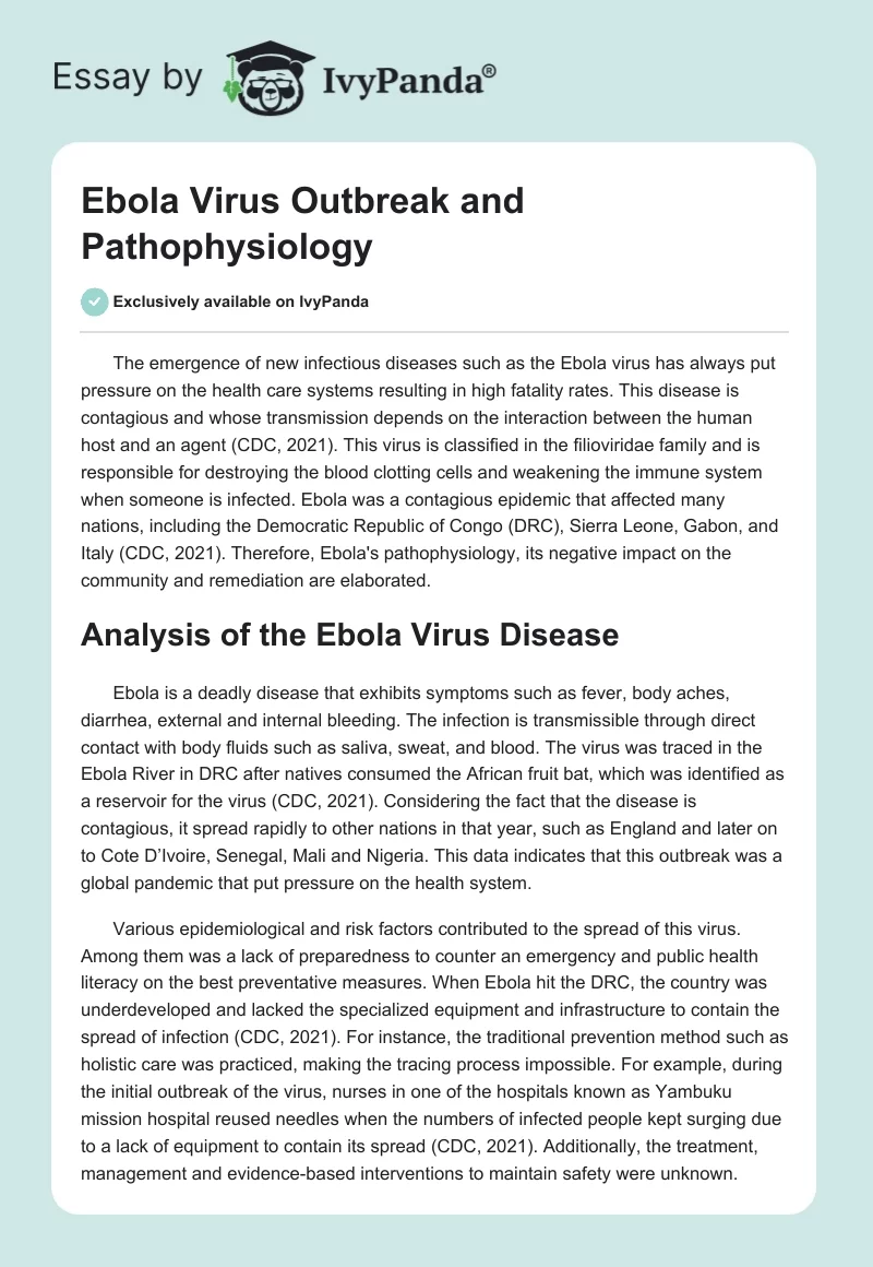 Ebola Virus Outbreak and Pathophysiology. Page 1