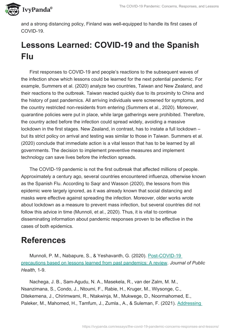 The COVID-19 Pandemic: Concerns, Responses, and Lessons. Page 2