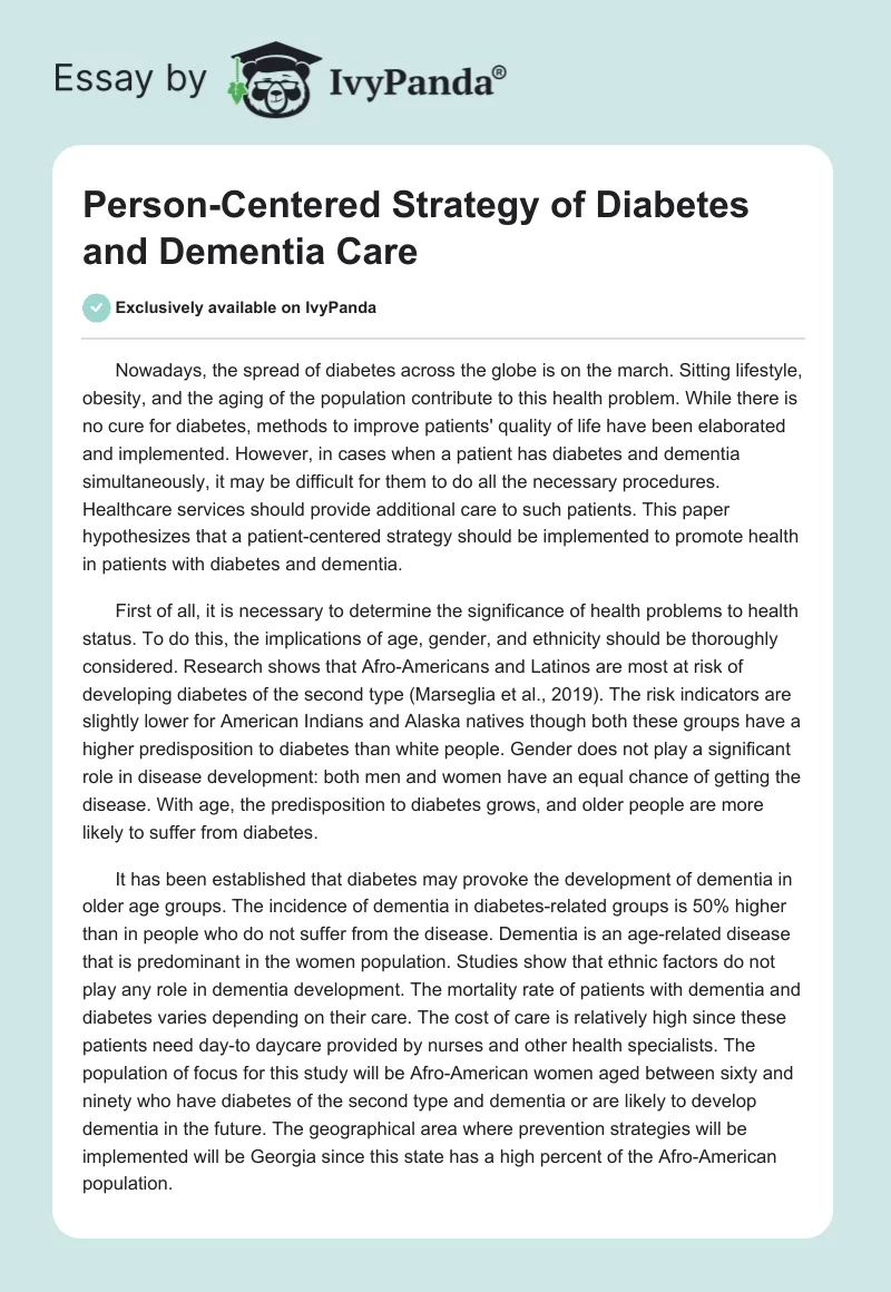 Person-Centered Strategy of Diabetes and Dementia Care. Page 1