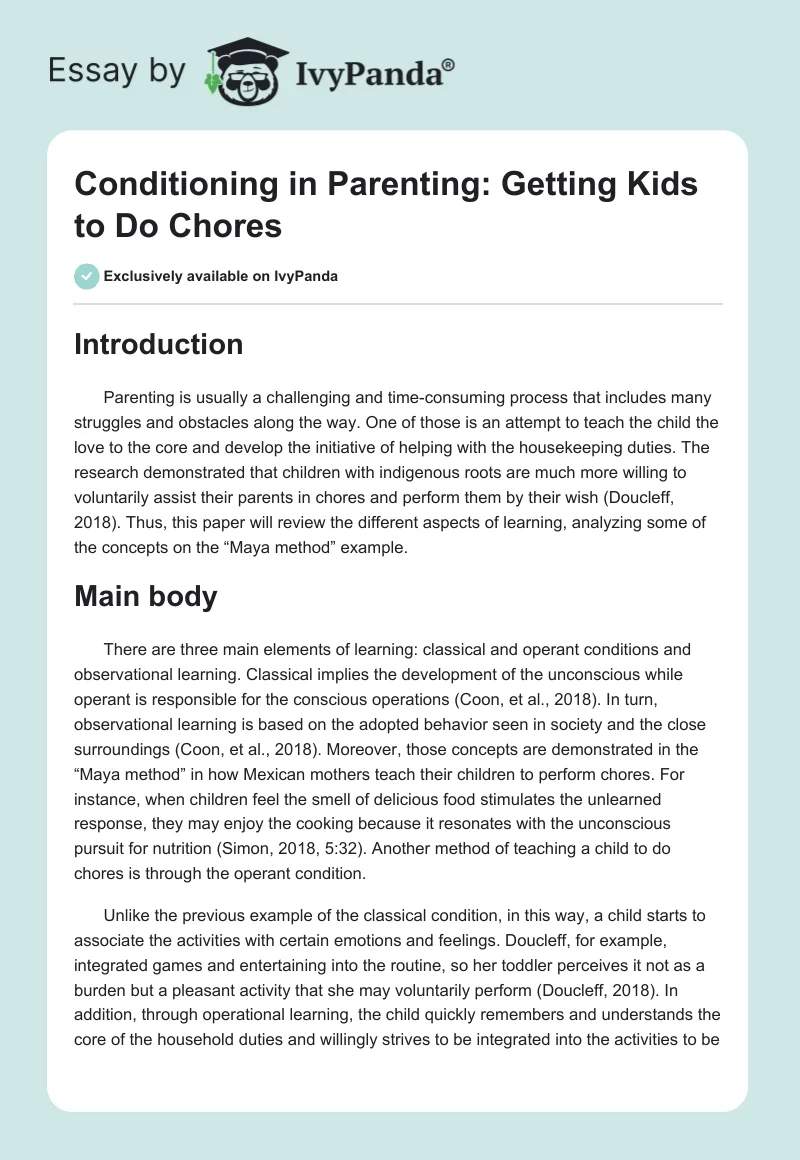 Conditioning in Parenting: Getting Kids to Do Chores. Page 1