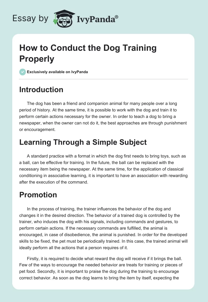 How to Conduct the Dog Training Properly. Page 1