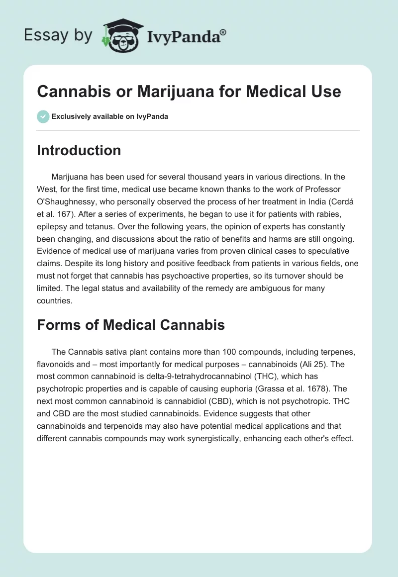 Cannabis or Marijuana for Medical Use. Page 1