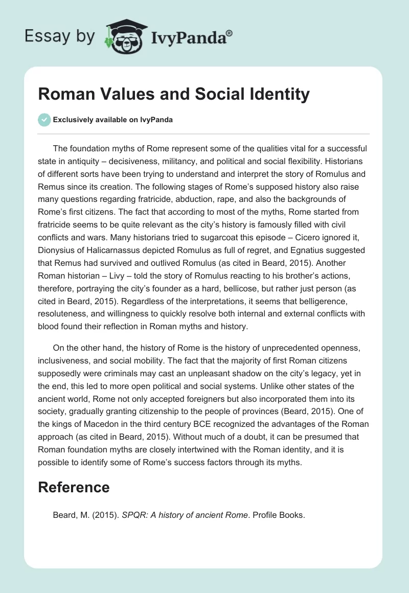 Roman Values and Social Identity. Page 1