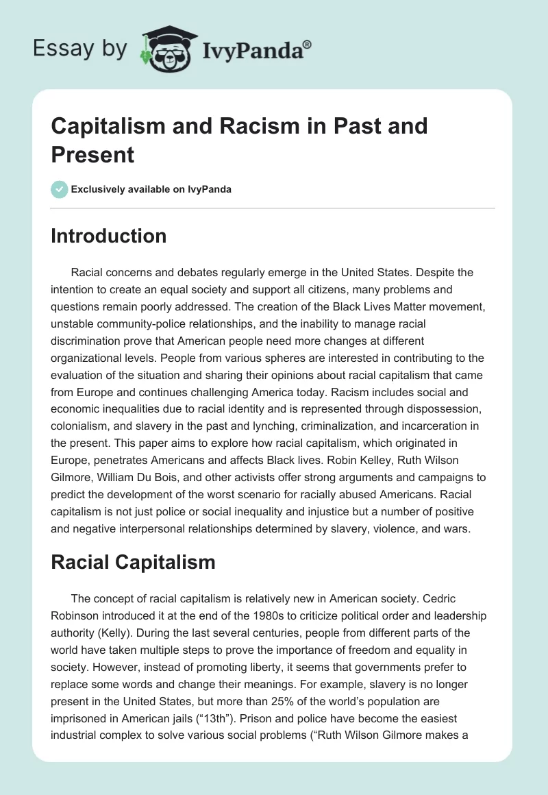 Capitalism and Racism in Past and Present. Page 1