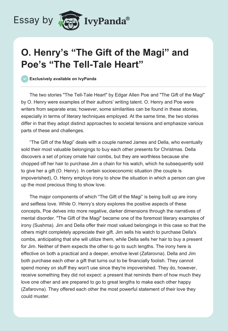 O. Henry’s “The Gift of the Magi” and Poe’s “The Tell-Tale Heart”. Page 1