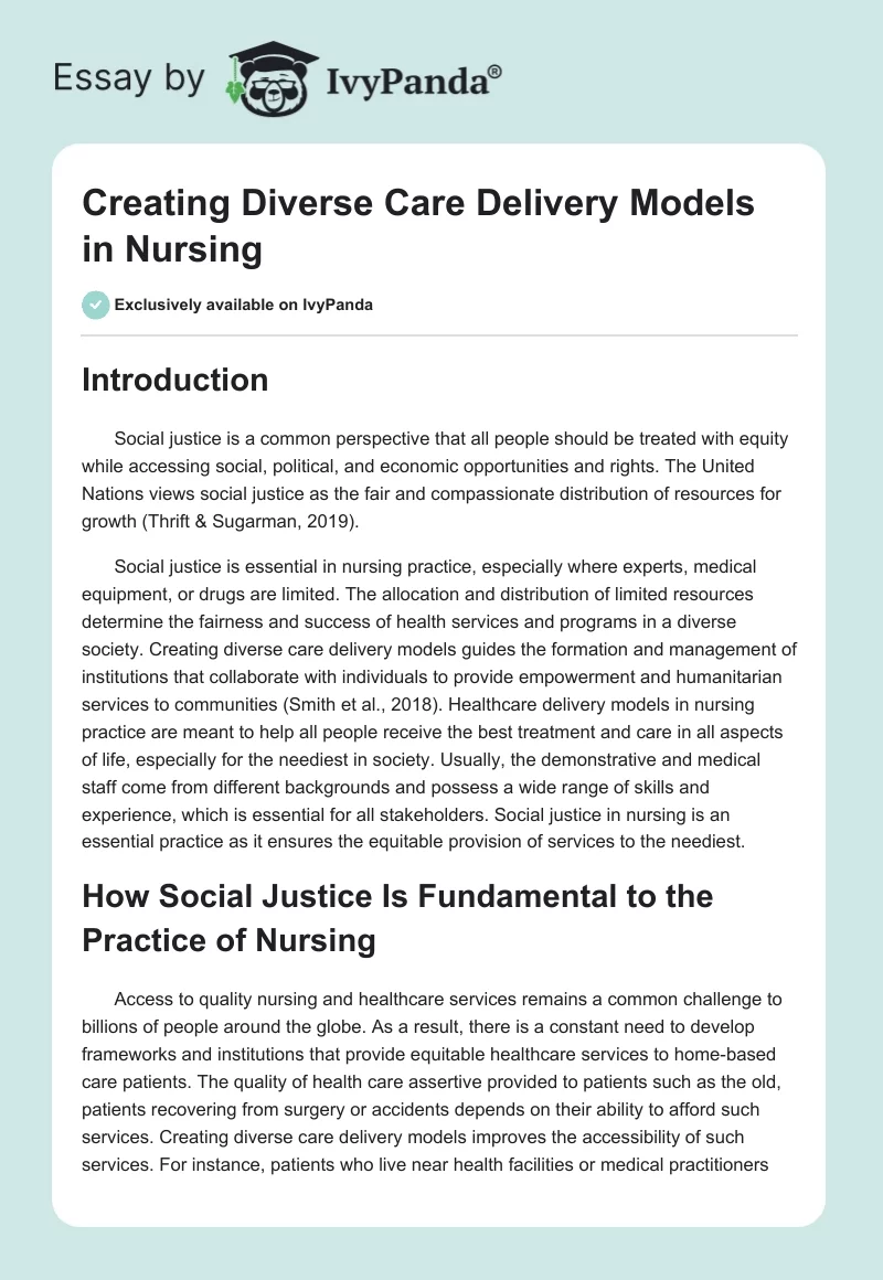 Creating Diverse Care Delivery Models in Nursing. Page 1