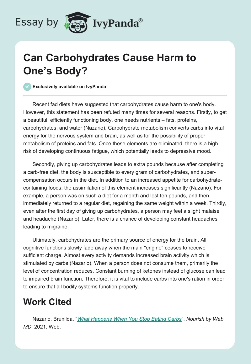Can Carbohydrates Cause Harm to One’s Body?. Page 1