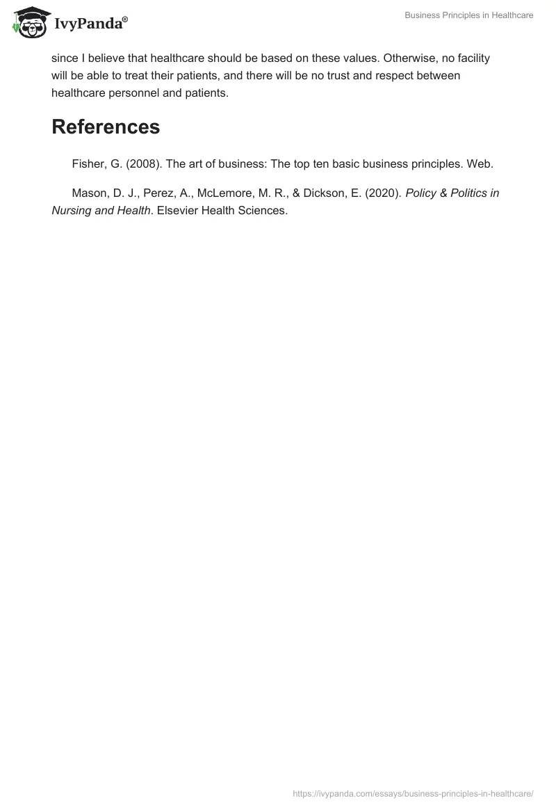 Business Principles in Healthcare. Page 2