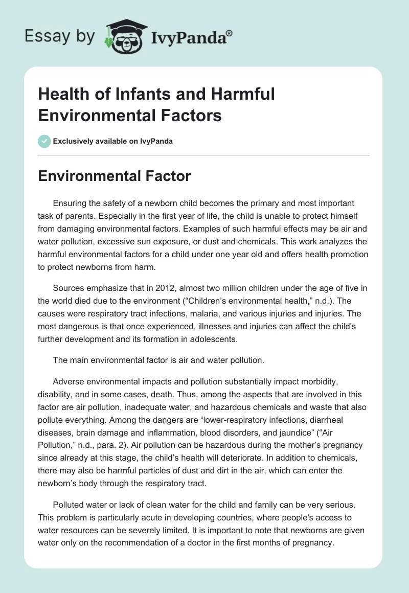 Health of Infants and Harmful Environmental Factors. Page 1
