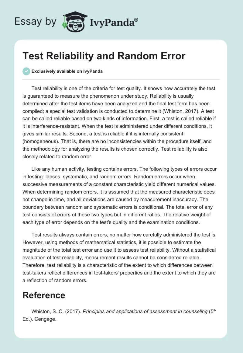 Test Reliability and Random Error. Page 1