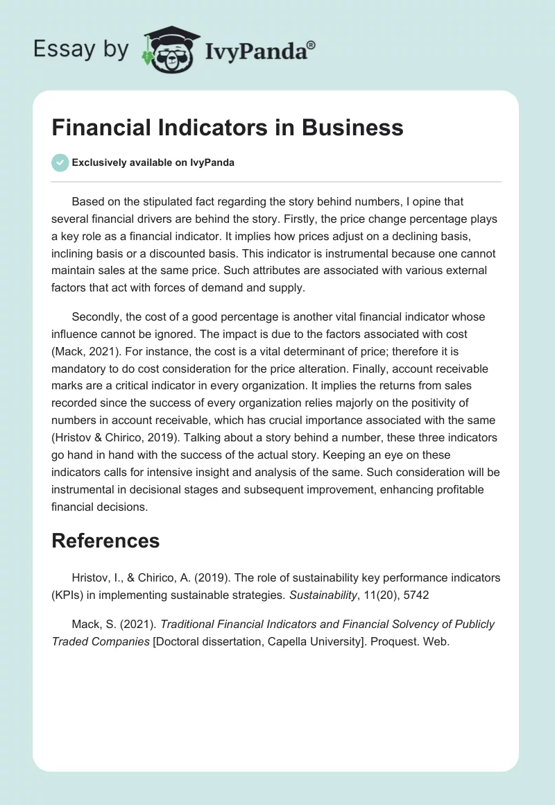 Financial Indicators in Business. Page 1