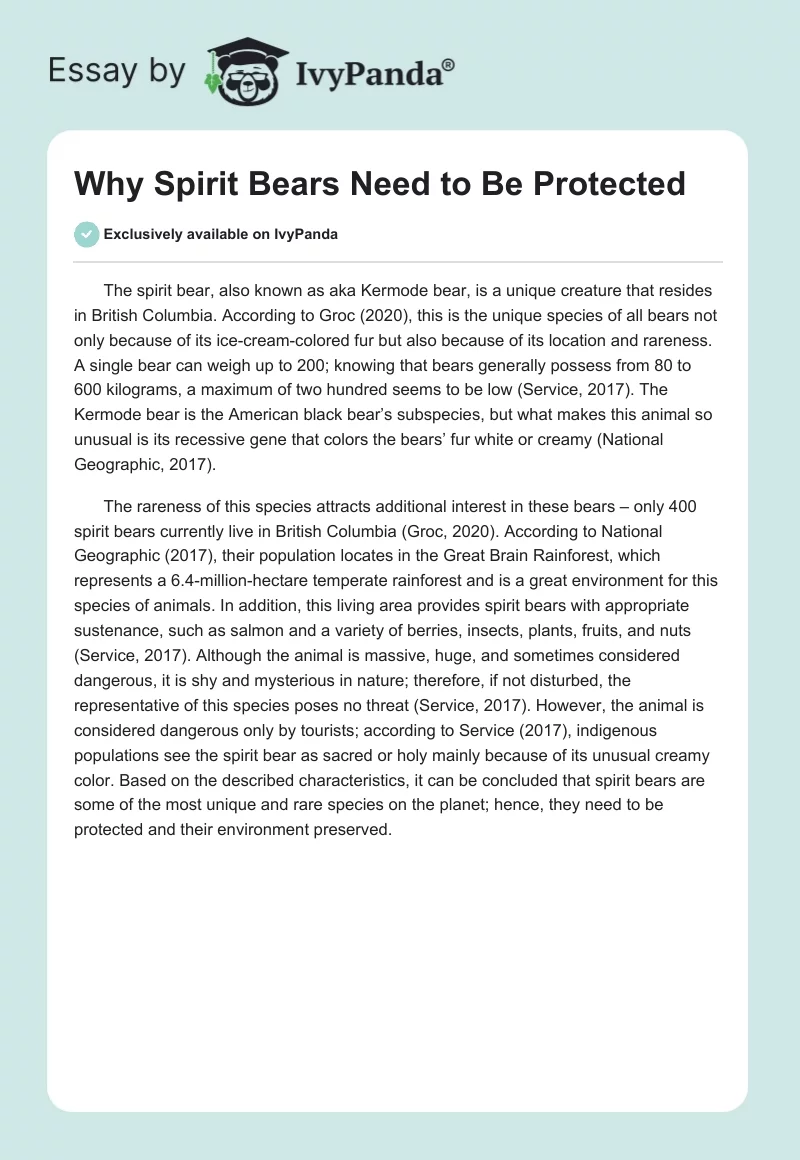 Why Spirit Bears Need to Be Protected. Page 1