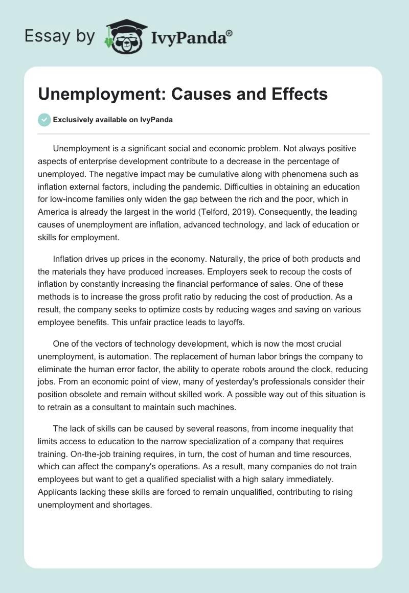 Unemployment: Causes and Effects. Page 1