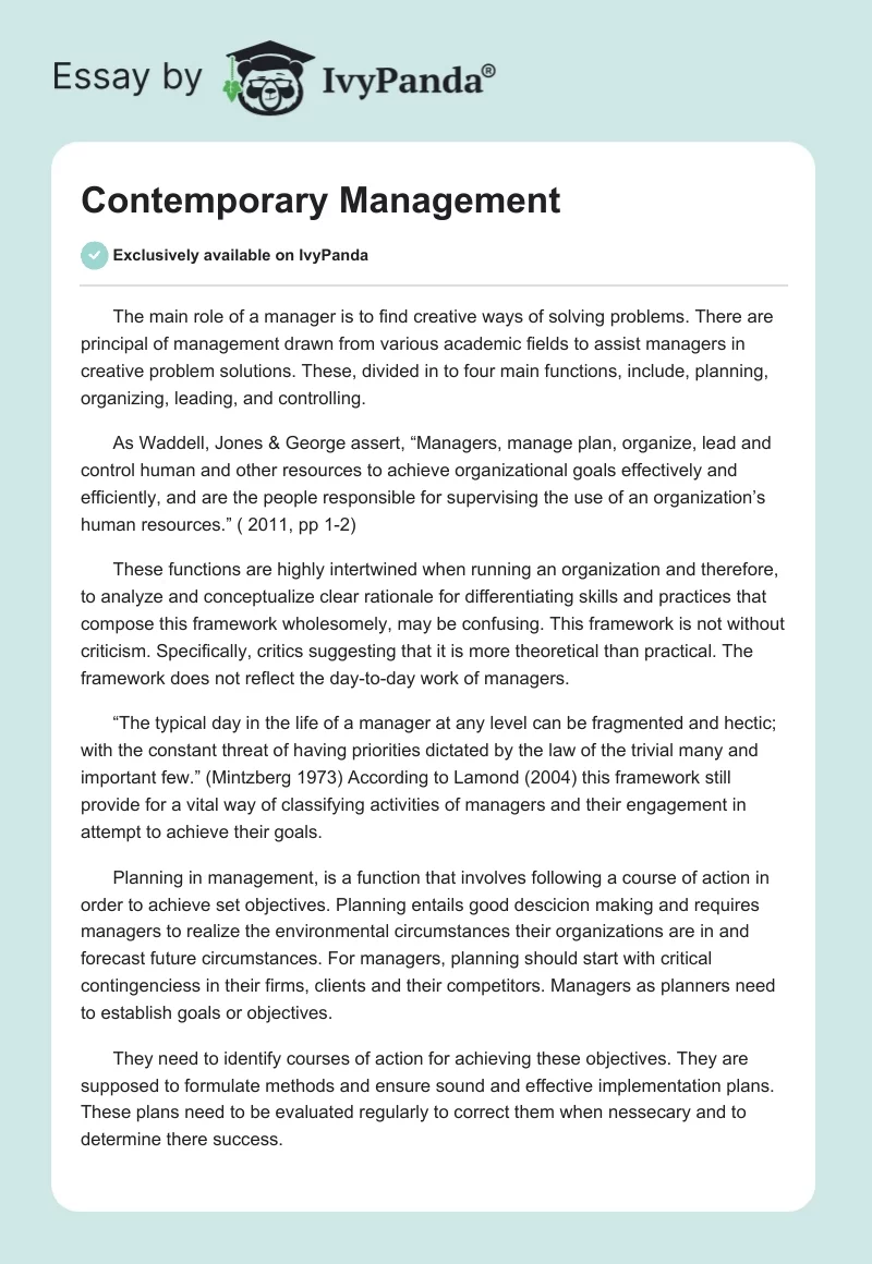 Contemporary Management. Page 1