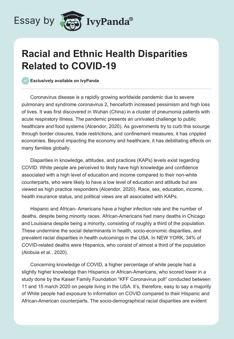Racial and Ethnic Health Disparities Related to COVID-19. Page 1