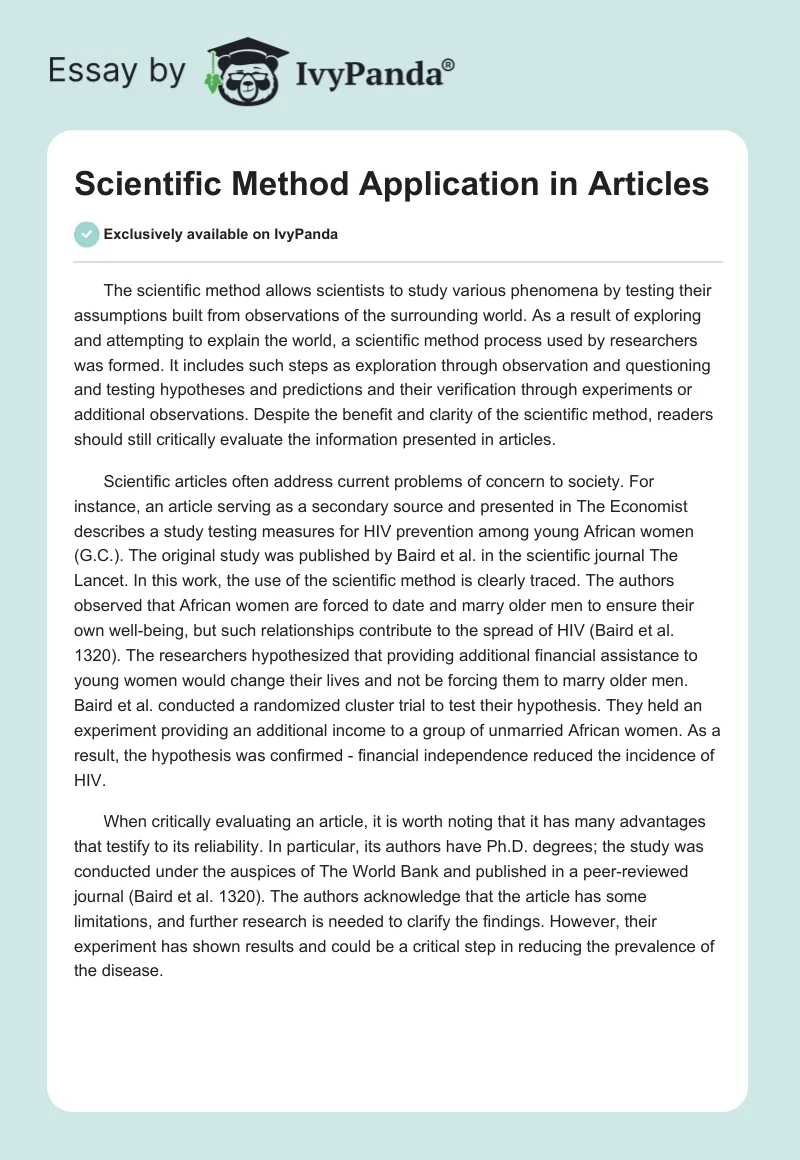 Scientific Method Application in Articles. Page 1