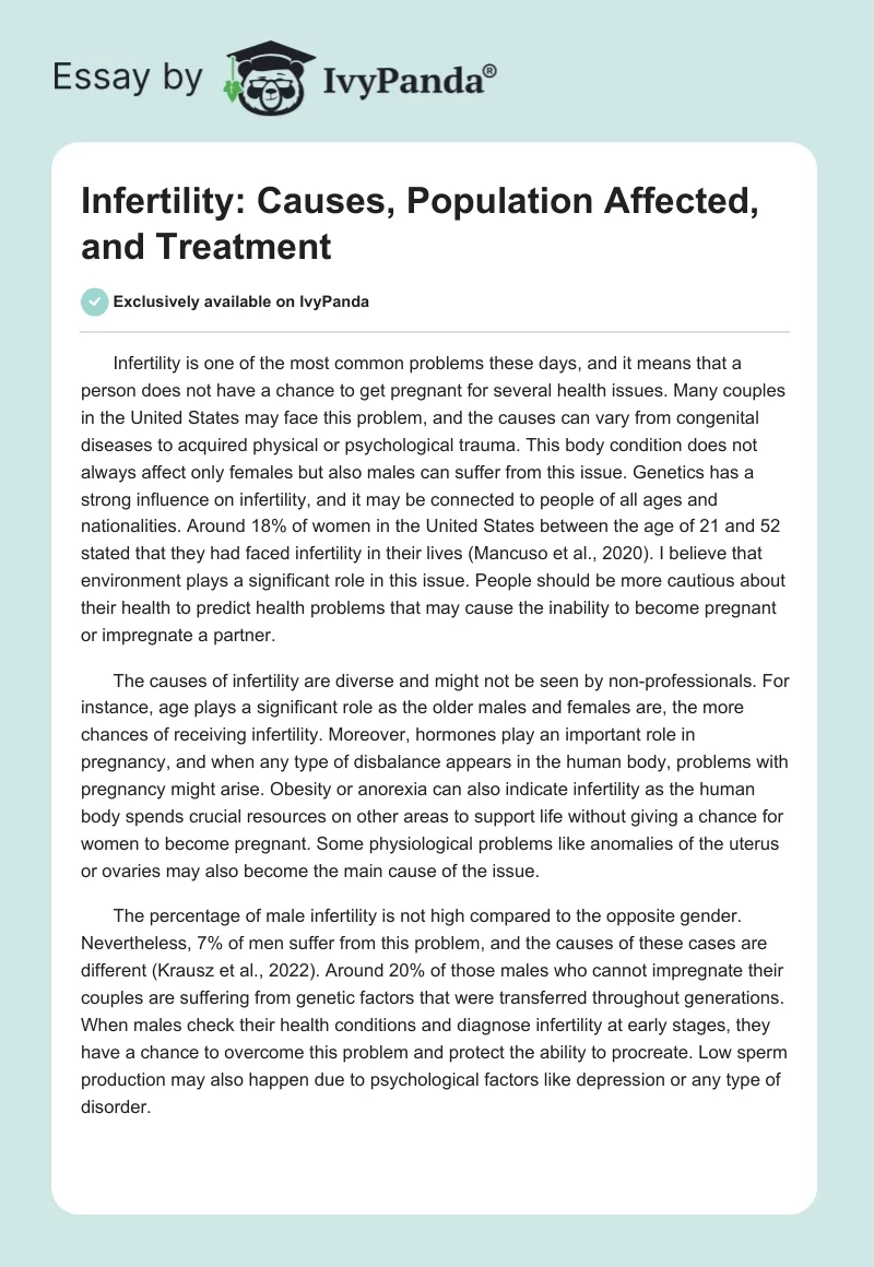 Infertility: Causes, Population Affected, and Treatment. Page 1