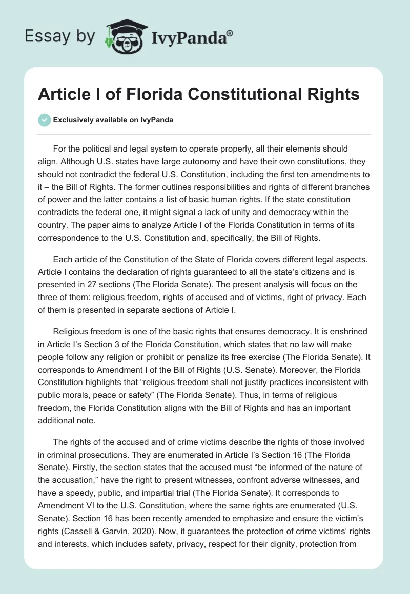 Article I of Florida Constitutional Rights. Page 1