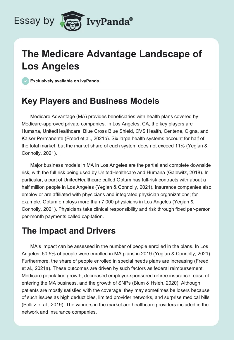 The Medicare Advantage Landscape of Los Angeles. Page 1