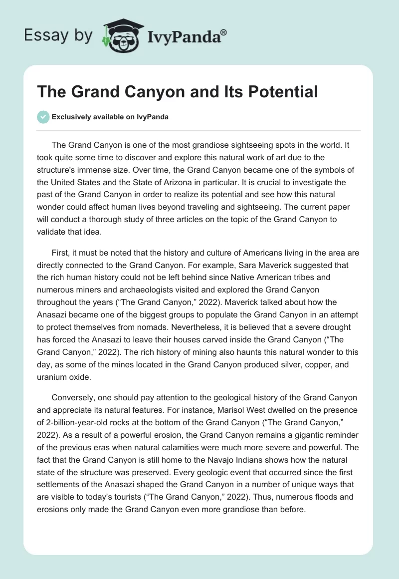 The Grand Canyon and Its Potential. Page 1