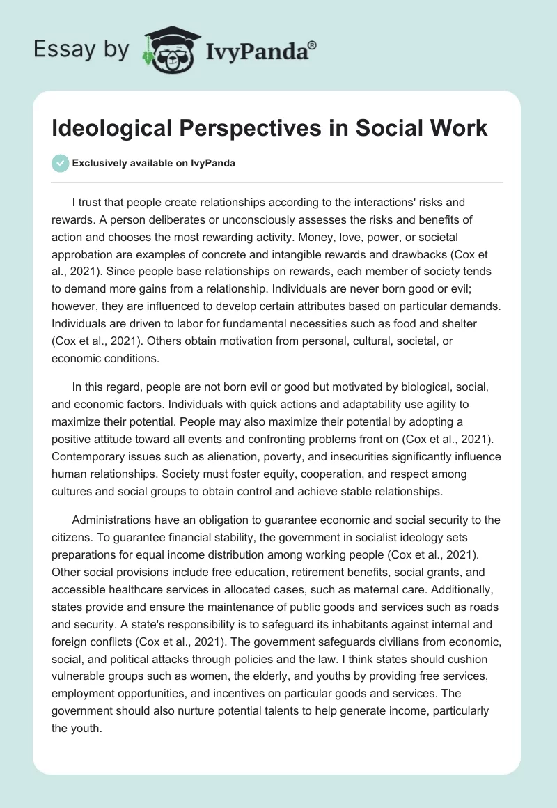 Ideological Perspectives in Social Work. Page 1