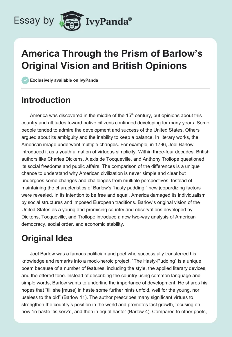 America Through the Prism of Barlow’s Original Vision and British Opinions. Page 1
