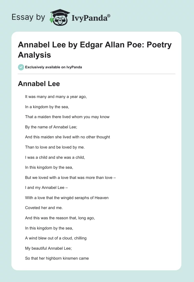 "Annabel Lee" by Edgar Allan Poe: Poetry Analysis. Page 1