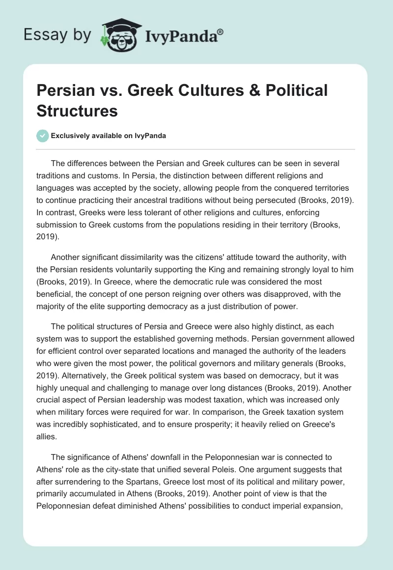 Persian vs. Greek Cultures & Political Structures. Page 1