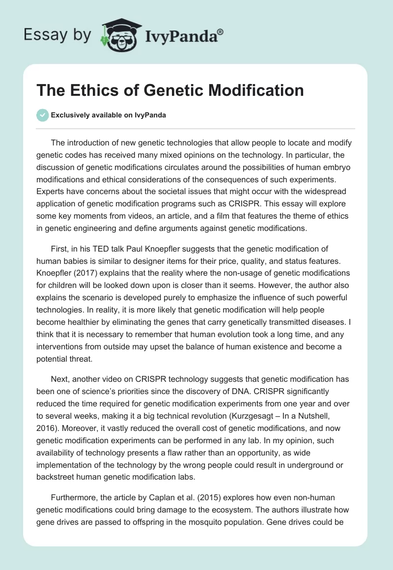 The Ethics of Genetic Modification. Page 1