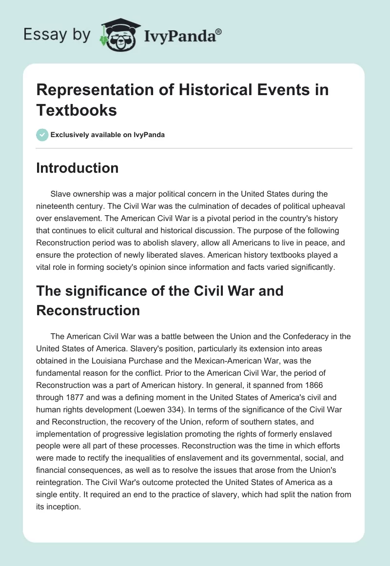 Representation of Historical Events in Textbooks. Page 1