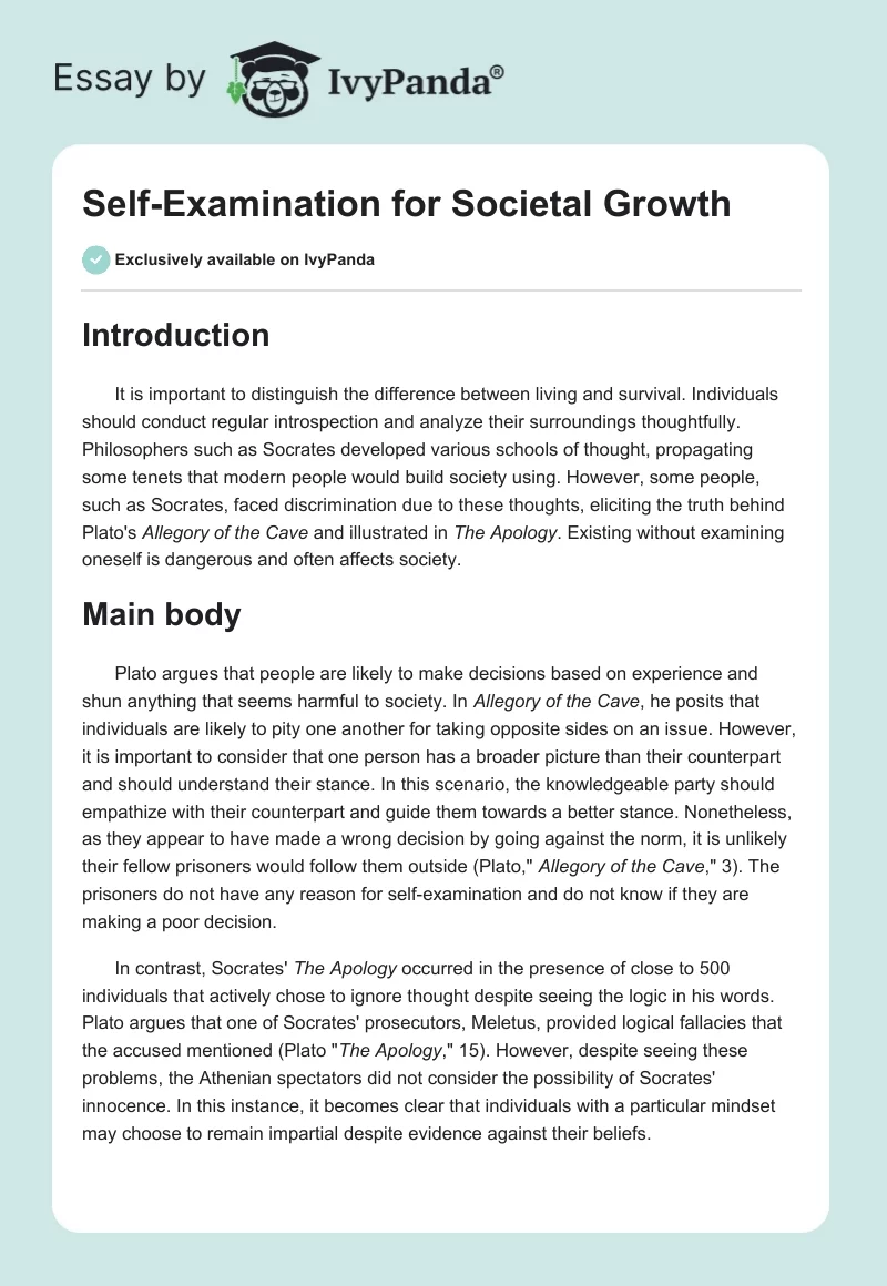 Self-Examination for Societal Growth. Page 1