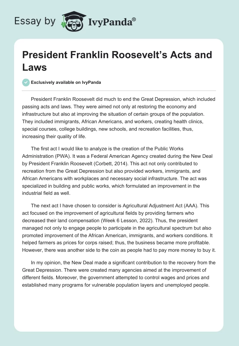 President Franklin Roosevelt’s Acts and Laws. Page 1