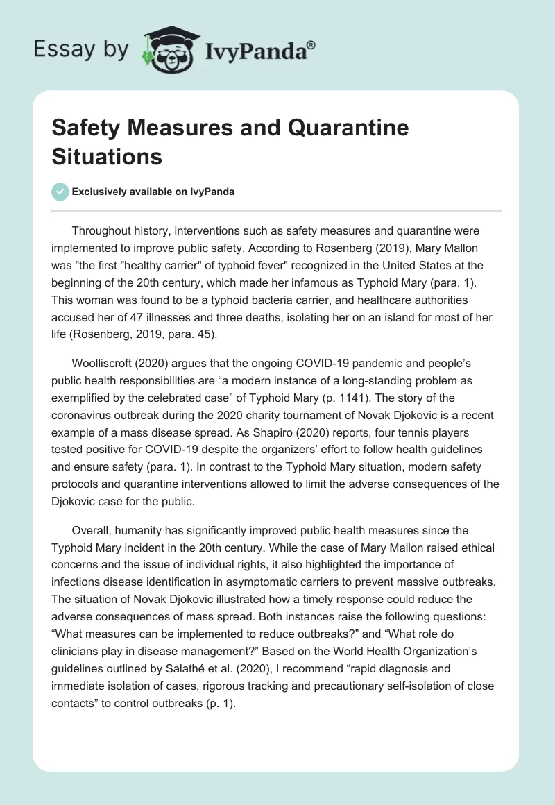 Safety Measures and Quarantine Situations. Page 1