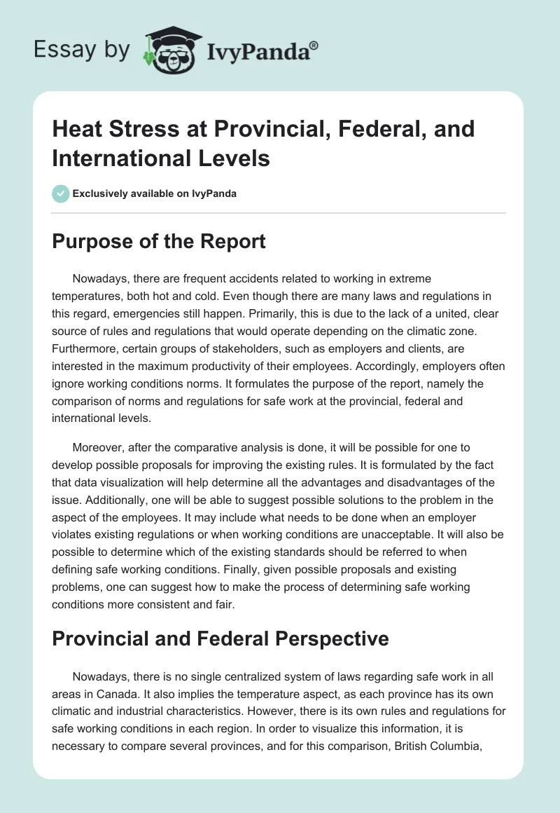 Heat Stress at Provincial, Federal, and International Levels. Page 1