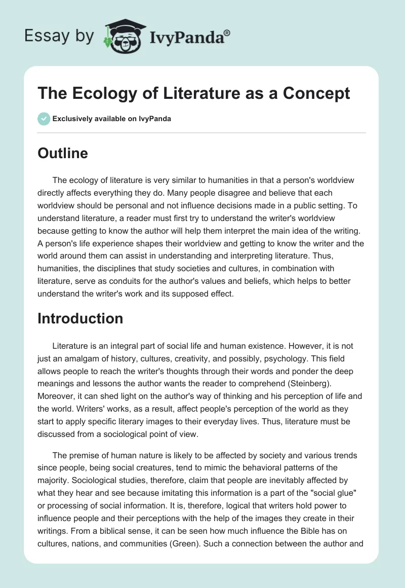 The Ecology of Literature as a Concept. Page 1