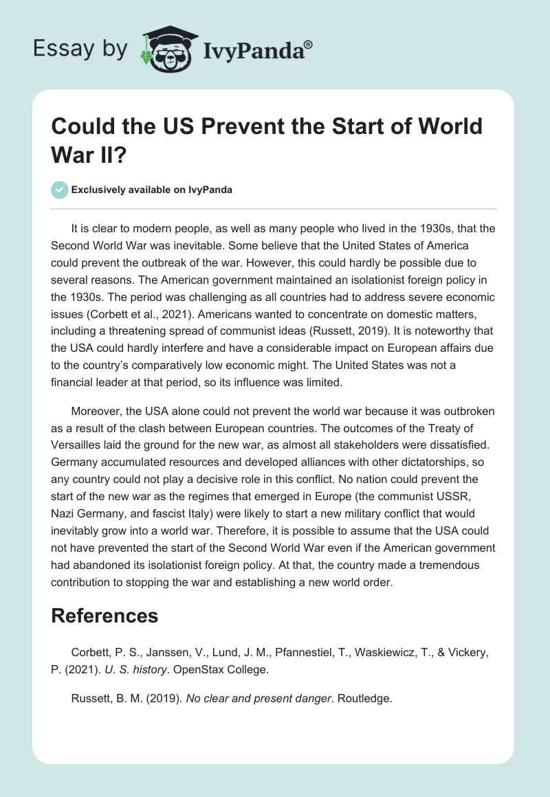 Could the US Prevent the Start of World War II?. Page 1
