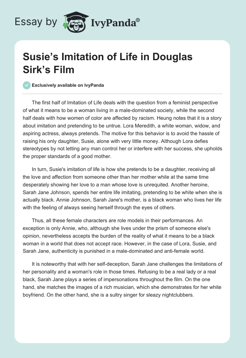 Susie’s "Imitation of Life" in Douglas Sirk’s Film. Page 1