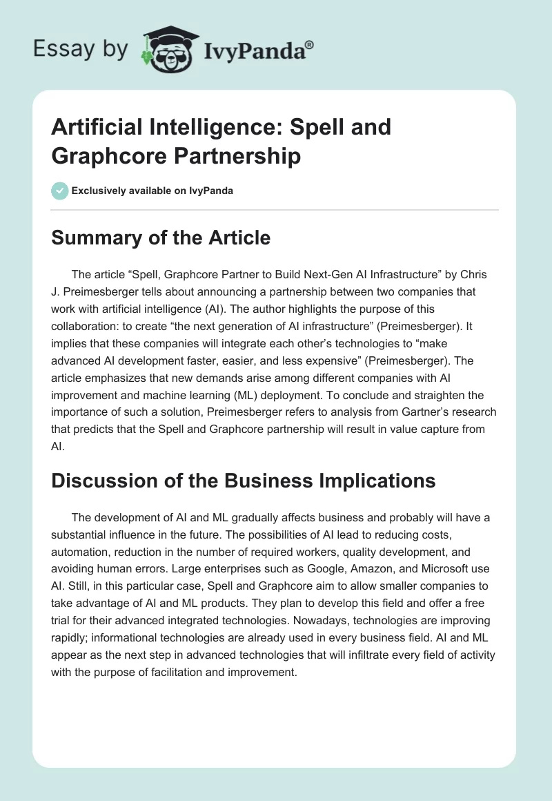 Artificial Intelligence: Spell and Graphcore Partnership. Page 1