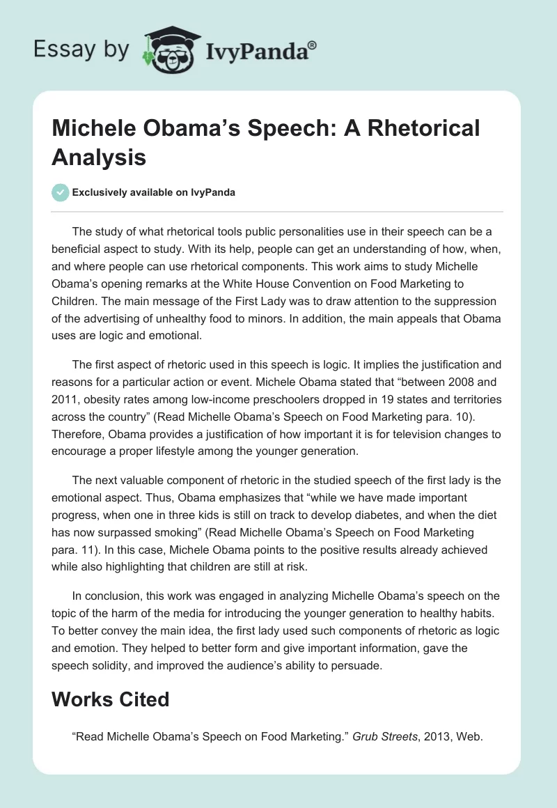 Michele Obama’s Speech: A Rhetorical Analysis. Page 1