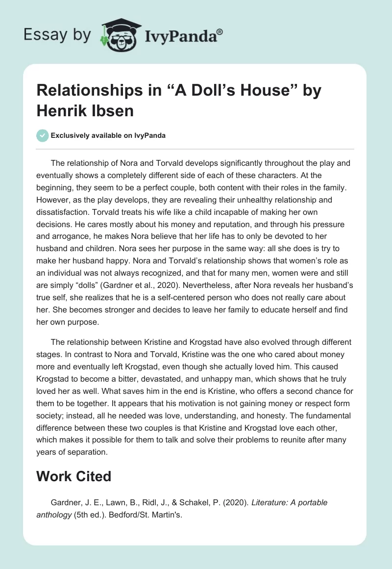 Relationships in “A Doll’s House” by Henrik Ibsen. Page 1